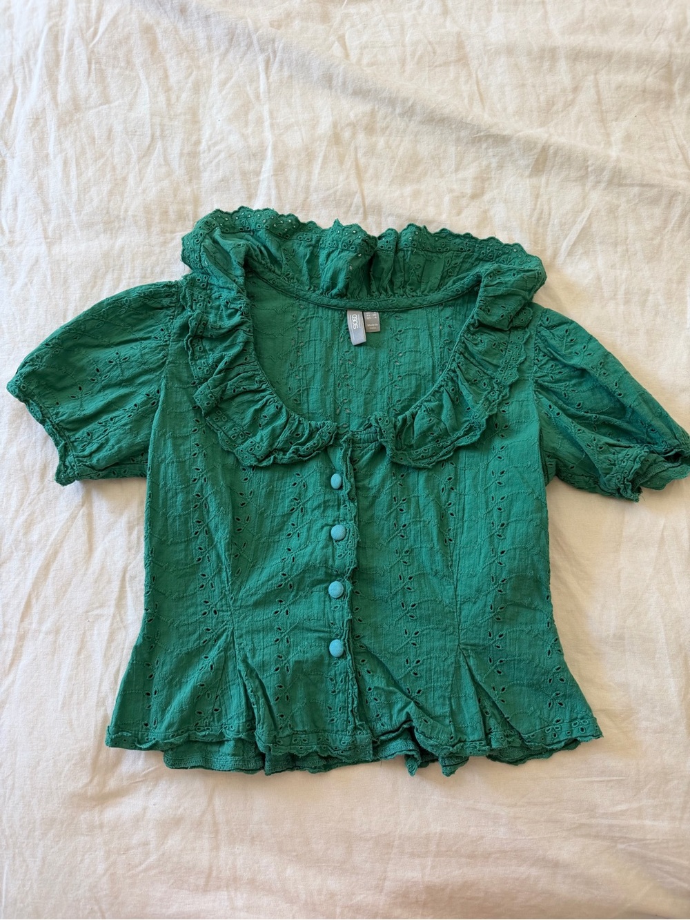 ASOS Emerald Green Eyelet Ruffle Blouse